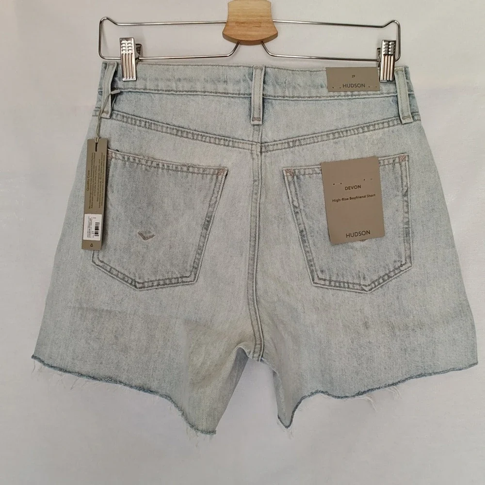 Hudson Devon High Rise Boyfriend Shorts Distressed Jean‎ Denim Light Wash 27 New